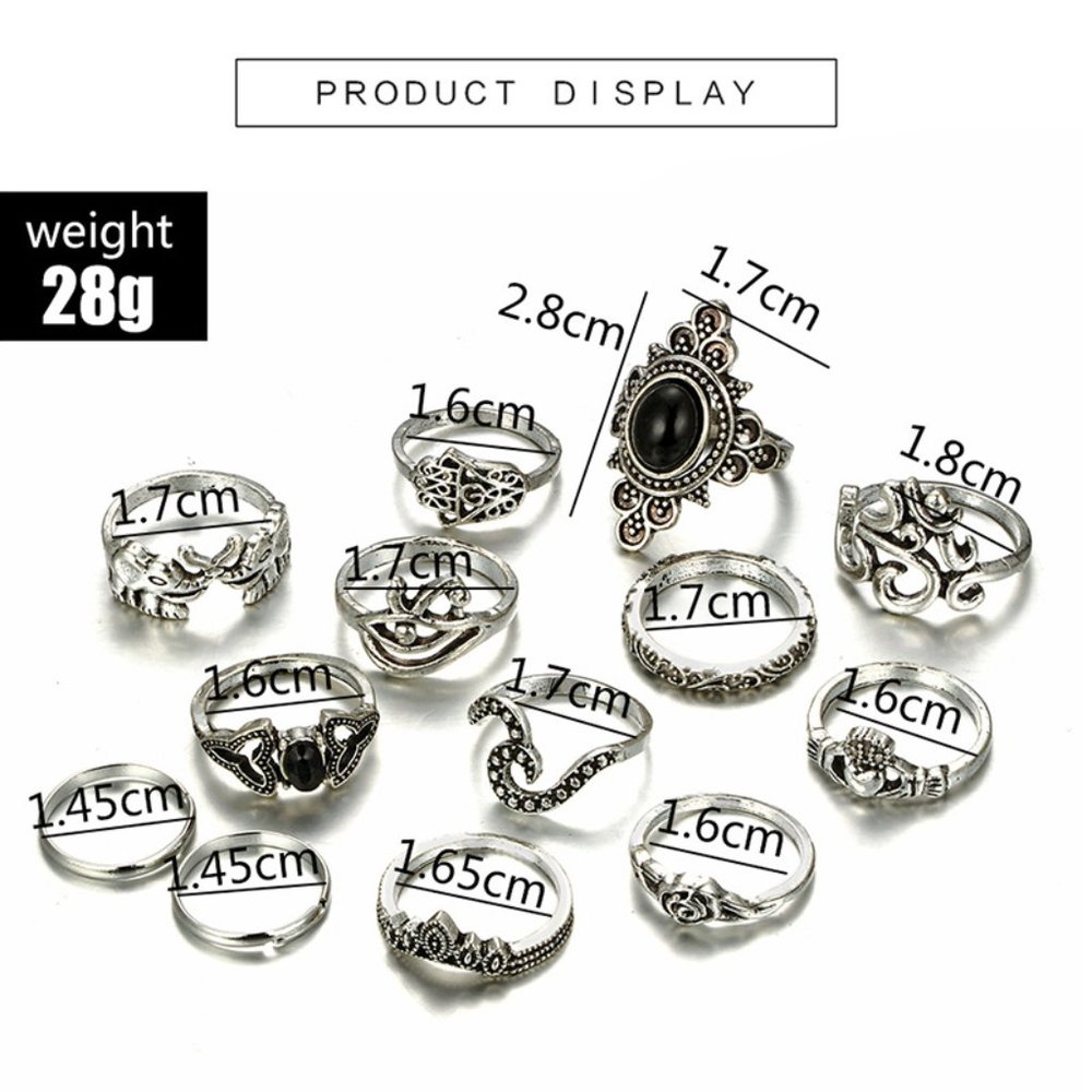 Hamsa Om Eye of Horus Silver 13-Ring Set - Picture 8 of 8